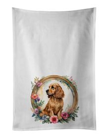 English Cocker Spaniel and Flowers Kitchen Towel Set of 2 White Dish Towels Decorative Bathroom Hand towel for Hand, Face, Hair, Yoga, Tea, Dishc