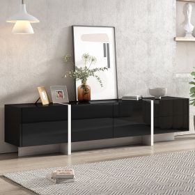 ON-TREND White & Black Contemporary Rectangle Design TV Stand, Unique Style TV Console Table For TVs Up To 80'', Modern TV Cabinet With High Glos (Option: Black)