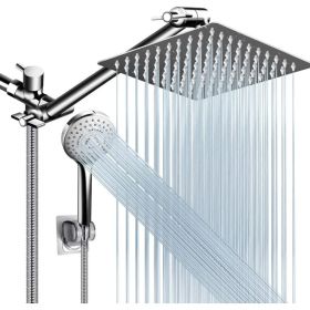 Shower Head Combo, 8 Inch High Pressure Rain With 11 Inch Adjustable Extension Arm And 5 Settings Handheld, Powerful Spray Against Low Water Pres (Option: 12ShowerheadSetChrome)